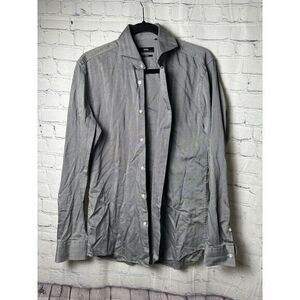 BOSS Slim Fit‎ Gray Herringbone Dress Shirt Button-Down Collar Office Wear
